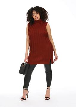 Picture of RUST SLEEVELESS ROLL NECK RIBBED JUMPER DRESS